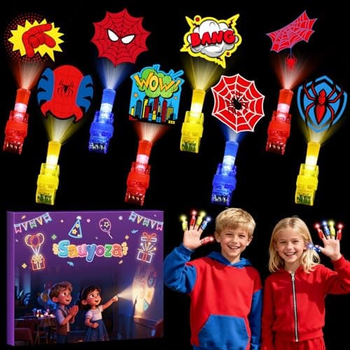 Sauyoza 36 Pcs Spider Themed Party Favors LED Finger Lights for Kids Superhero Glow in the Dark Party Supplies Goodie Bag Stuffers Classroom Treasure Box Prizes for Boys Girls