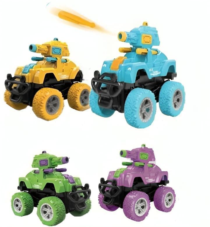 SHAKTISM Monster Tank Launcher Car Truck Set, Friction Powered, 360 Degree Stunt Toys, Pack of 2