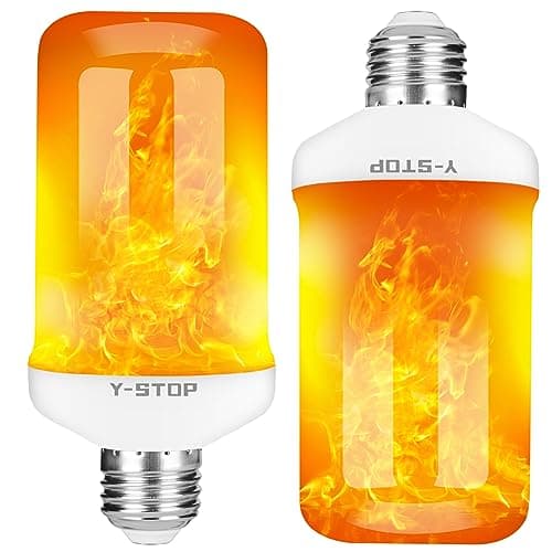 Y- STOP LED Flame Light Bulbs, Upgraded 4 Modes Fire Light Bulb with Upside Down Effect, E26 Base Flickering Light Bulb for Halloween Decorations, Christmas, Outdoor, Indoor, Home Decor, White, 2 Pack