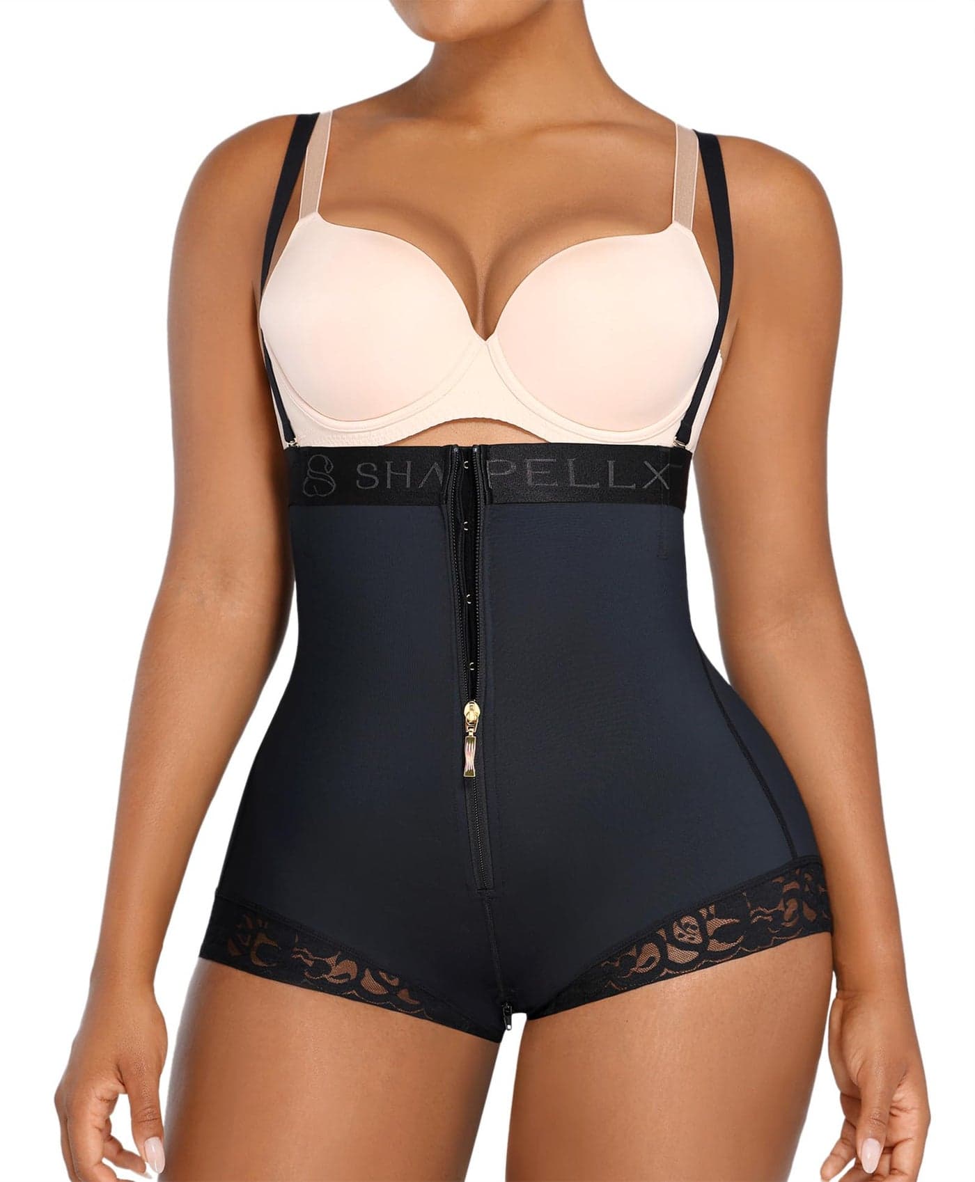 SHAPELLX Shapewear Bodysuit for Women Tummy Control Butt Lifting Body Shaper High Waist Trainer Panties Faja Shorts L