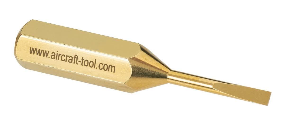 Wicks Aircraft Brass Compass Screwdriver, CNC Machined, Flat Head, Gold, 3" Long