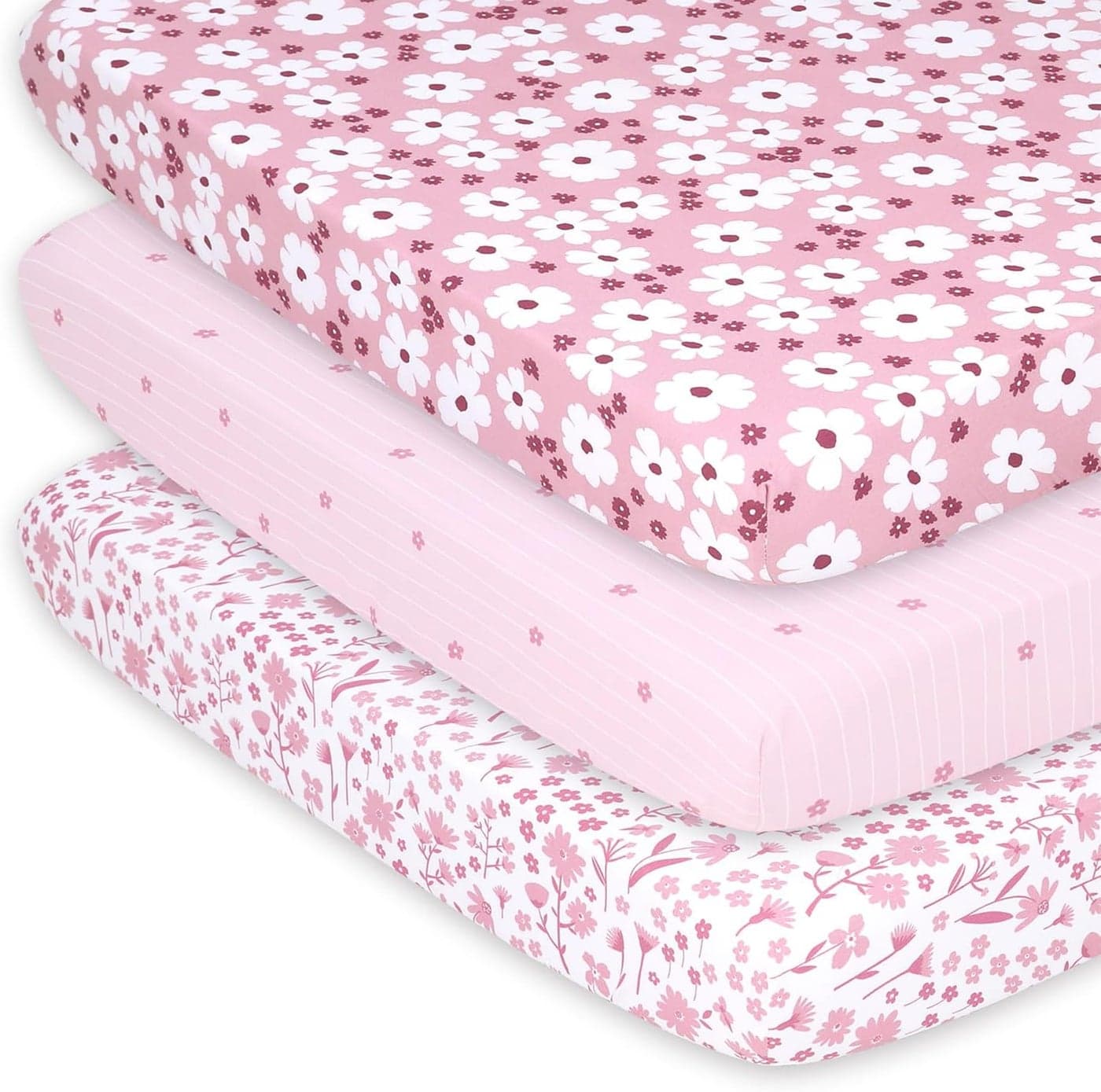 The Peanutshell 3Pack Fitted Playard Sheets Soft Breathable Baby Girl Mini Crib Sheets Pack N Play Mattress Fits Standard Playard Pack Play Mattresses Daisy