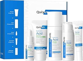 Quiyum Hyaluronic Acid Skincare Set Hydrating Face Care Kit for Dry Normal Skin Facial CleanserTonerSerumEye CreamFace Cream Pamper Gift Set for Women Teenage Girls Mom Birthday Travel Kit