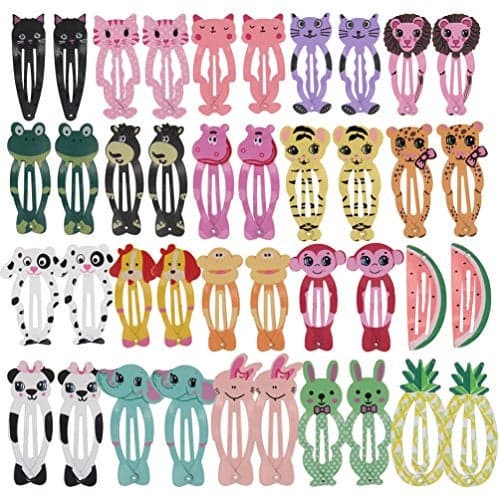 inSowni 40 Pack 2" Metal Snap Hair Clips Non Slip Barrettes Pins Animal Fruit Accessories for Baby Girl Toddlers Fine Thick Hair (40PCS S1)