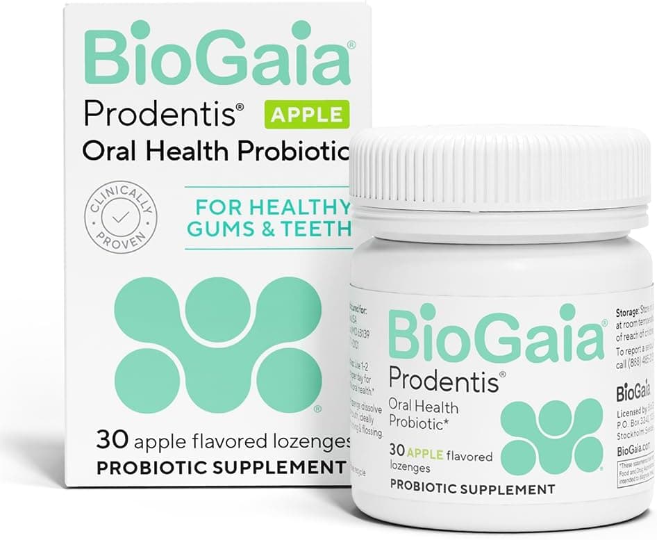 BioGaia Prodentis Dental Probiotic Lozenges Promotes Healthy Gums Teeth Defends Against Dental Problems Replenishes Oral Microbiome Improves Oral Health Apple Flavor 30 Day Supply