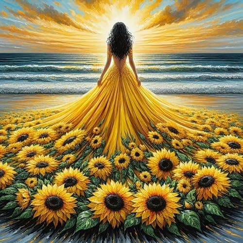 KTHOFCY 5D DIY Sunflower Girl Diamond Painting Kits for AdultsSunflower Skirt Woman Full Drill Embroidery Cross Stitch Crystal Rhinestone Paintings Arts Wall Decor Painting Dots Kits 118X118 inch