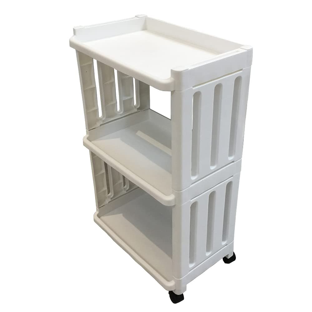 Rolling Storage Utility Cart Slim Organizer Shelf with Wheels 3 Tier Narrow Places Mobile Shelving Unit Tower Rack for Kitchen Bathroom Laundry Room Home Office Bedroom Living Room Washroom White