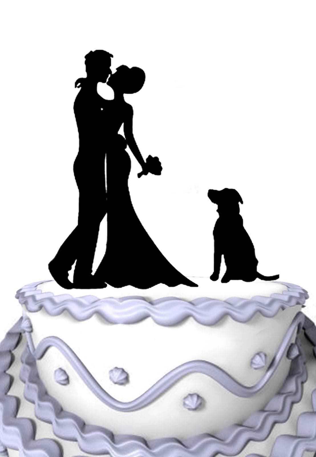 Meijiafei Rustic Wedding Bride and Groom Silhouette Wedding Cake Topper with Dog Pet