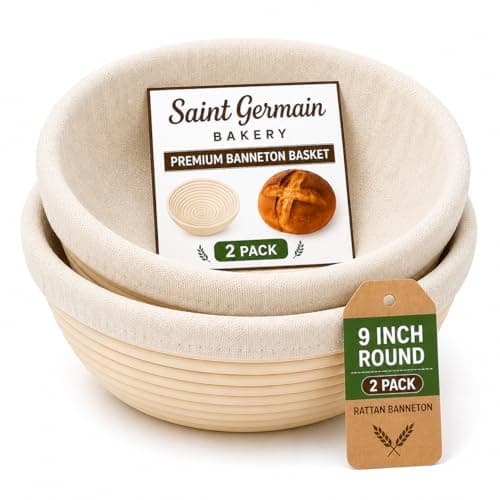Saint Germain Bakery Premium Round Bread Banneton Basket with Liner Set of 2 9 Round Baskets