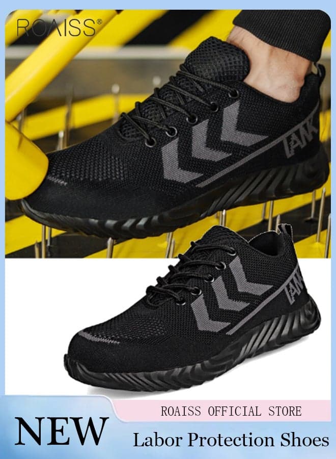 Men Steel Toe Safety Shoes, Puncture Proof Work Shoes, Stylish Sneakers Breathable Running Shoes with Soft Sole, Comfy Low Top Sports Shoes, Suitable for Construction, Industrial Sites, Manufacturing and Outdoor Activities Black