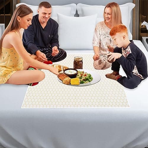 ADBENI HOME Jacquard Bed Server Food Mat, Oil & Water Proof, 40x40 Inch White, Ecofriendly 4 Layered Bedsheet Protector, Stain Free, Beautiful Color & Textured, Modern Choice, Multi Purpose Mat