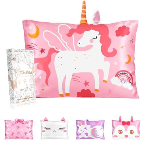 Miss Adola Silk Pillowcases for Kids Standard Size 20x26 Cartoon Soft Breathable Pillow Cases for Hair and Skin with Hidden Zipper Cute Kawaii for Teens Girls Boys Sleeping Bedding Unicorn