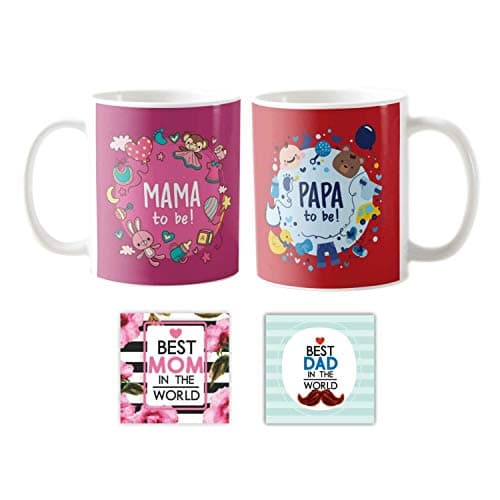 Yaya Cafe Mothers Day for New Mom Dad, to Be Mommy Daddy Couple Mugs Set of 2 Combo for New Mom Dad (330ml, Green, Beige)