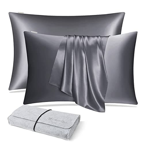 DISANGNI 100 Natural Mulberry Silk Pillow case for Hair and Skin with Hidden Zipper 22 Momme Both Sides Real Silk Pillow Case 2pc King Size 20 x36 Dark Gray