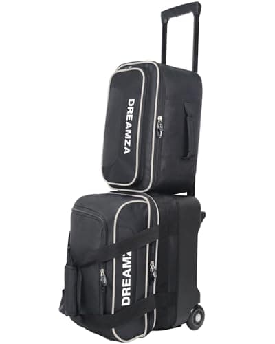 DREAMZA Single Bowling Ball Bag with Wheels Deluxe Rolling Bowling Bags 1 Ball and Shoes Pocket wMolded BallCup Bonus Storage Bag 40 Retractable Handle Large 1 Ball Bowling Bags with Wheels