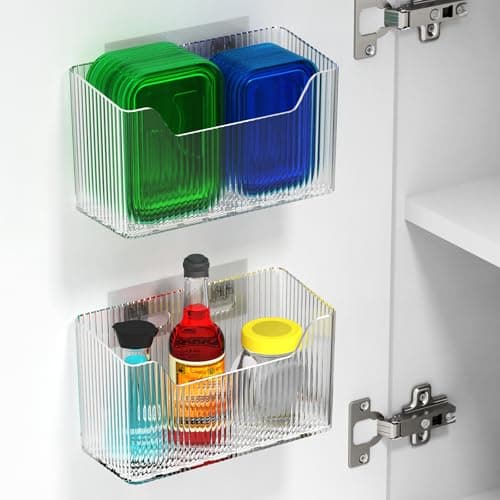 KZLCAKK 2 Pack Cabinet Door Organizer, Inside Cabinet Door Storage, Shower Caddy Stackable Clear Plastic Makeup Organizer Adhesive Hanging Bin for Kitchen Cabinets, Bathroom, Pantry, Office