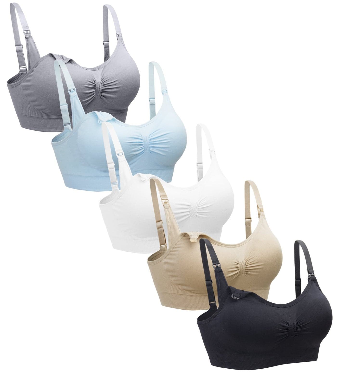 Suekaphin 5PACK Nursing Bra Wireless Bra Women's Sleeping Maternity Bra Breastfeeding Bra,3X-Large,Black/Nude/Gray/White/Lightblue