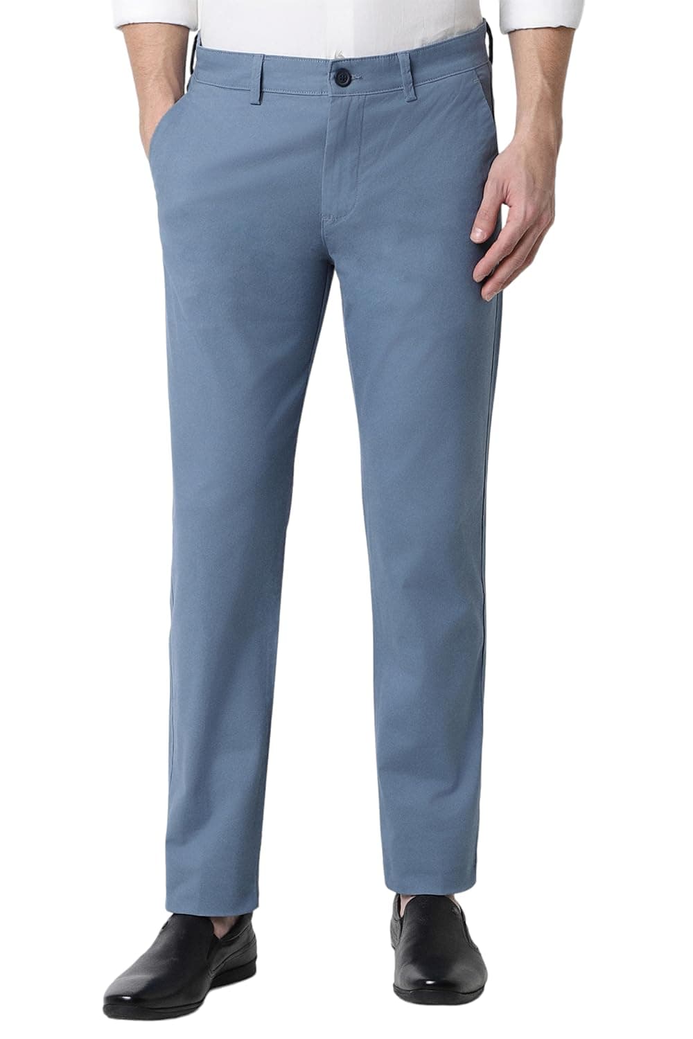 Men Blue Solid Super Slim Fit Chino Casual Trousers
