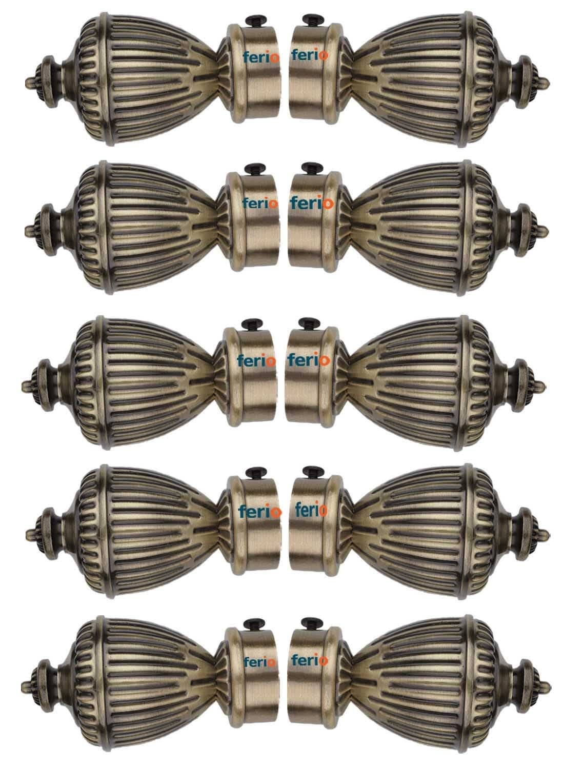 FERIO Curtain Knob Aluminum for Door and Window Fitting for 1 Inch Rod Pocket Size Only Curtain Finials Set Brass Antique for Home Decor (Pack of 10)