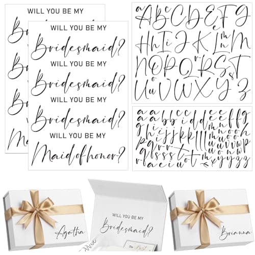 MotiMind 8 Pcs Will You Be My Bridesmaid Groomsman Sticker Vinyl Proposal Decal Custom Name Bridesmaids Box Personalized Dtf Transfer for Bridal Shower Wedding Bachelorette Party BridesmaidBlack