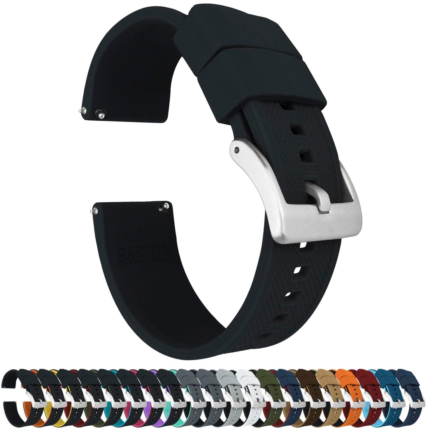 BARTON WATCH BANDS Quick Release Elite Silicone Watch Bands, Black, 19mm