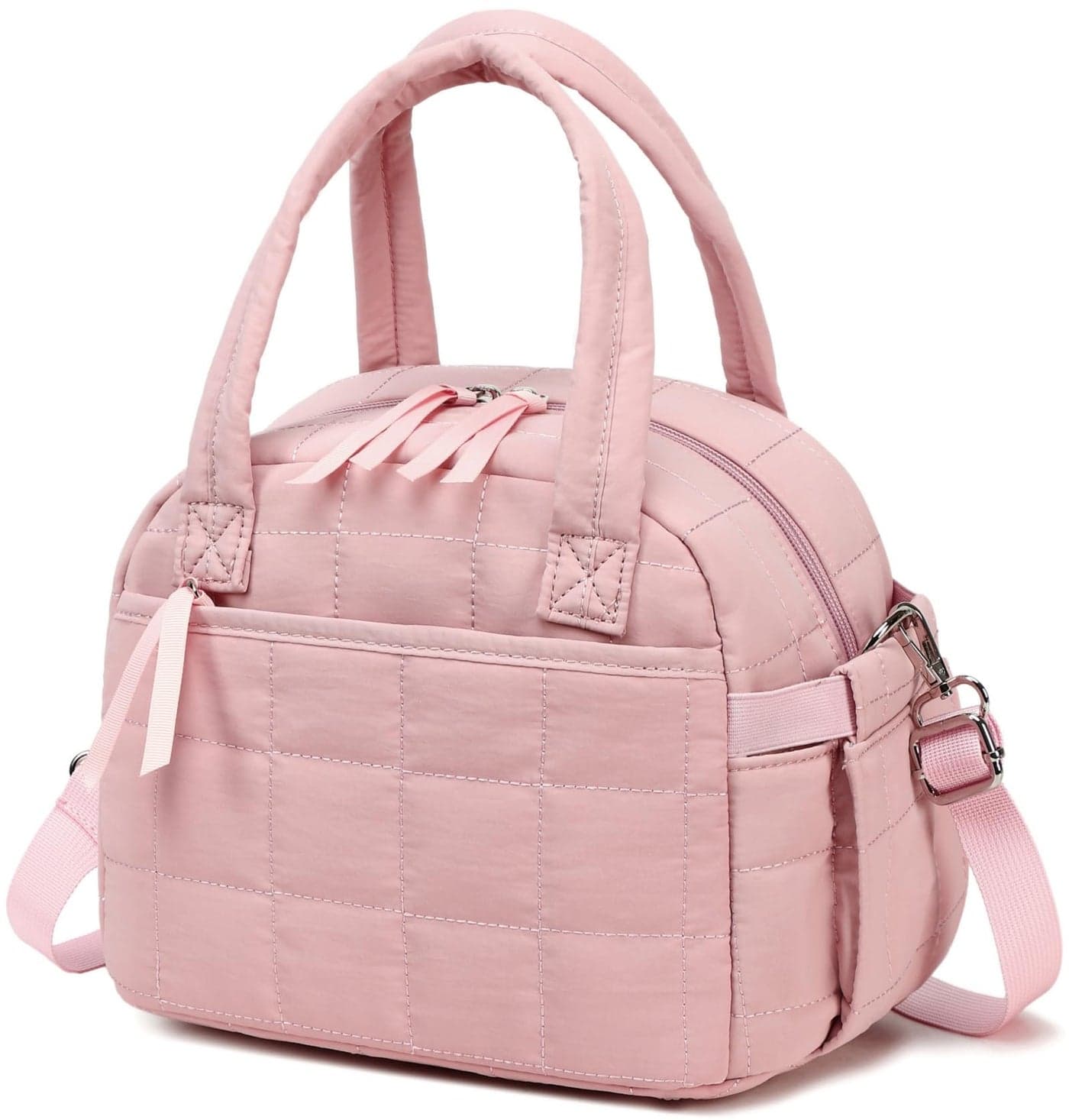LEDAOU Lunch Box for Women Lunch bag Quilted Puffer Lunch Box with Adjustable Strap Insulated Reusable LunchBox for Work School Picnic Travel Pink