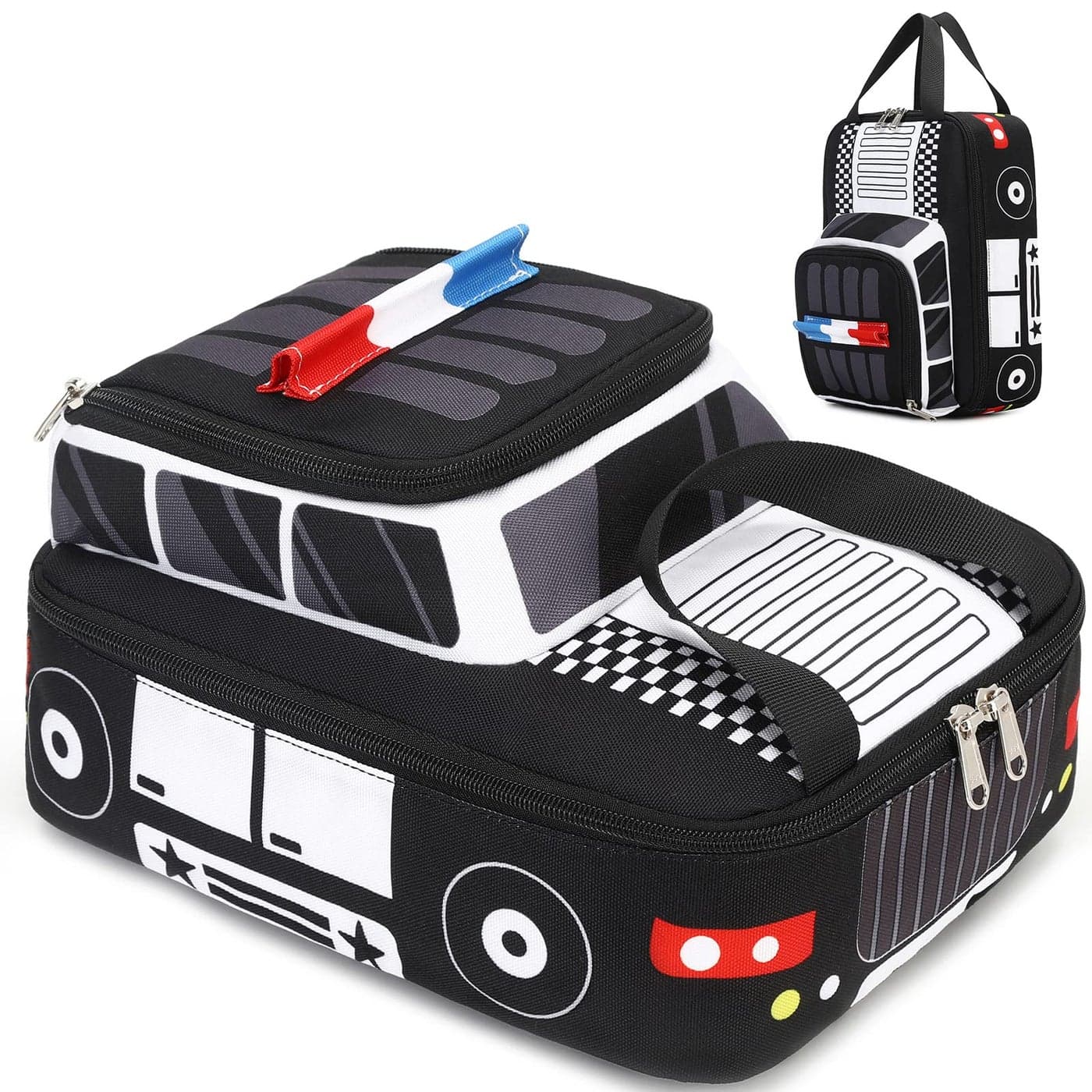 LEDAOU Lunch Box Kids Boys Girls Cute Insulated Lunch Box Reusable Lunch Bag Meals Tote Lunchbox for School Picnic Travel Police Car