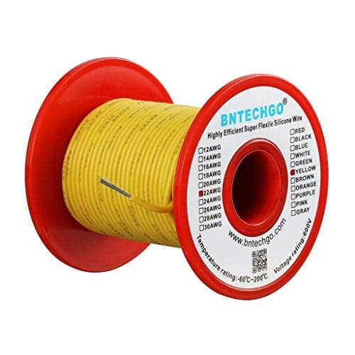 BNTECHGO 22 Gauge Silicone Wire Spool 100 ft Yellow Flexible 22 AWG Stranded Tinned Copper Wire