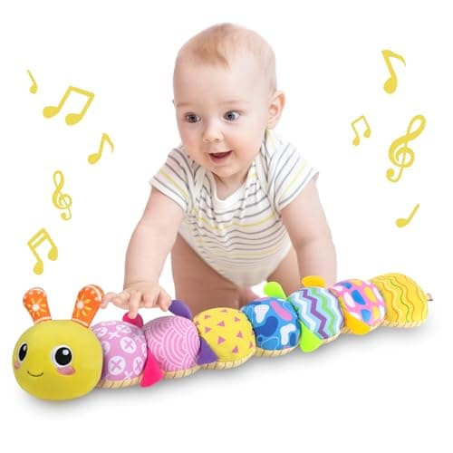 KMUYSL Baby Toys 012 Months Musical Animal Stuffed Toy with Crinkle Rattles Lullaby Plush Toy for Infant Newborn Yellow Fabric Cotton
