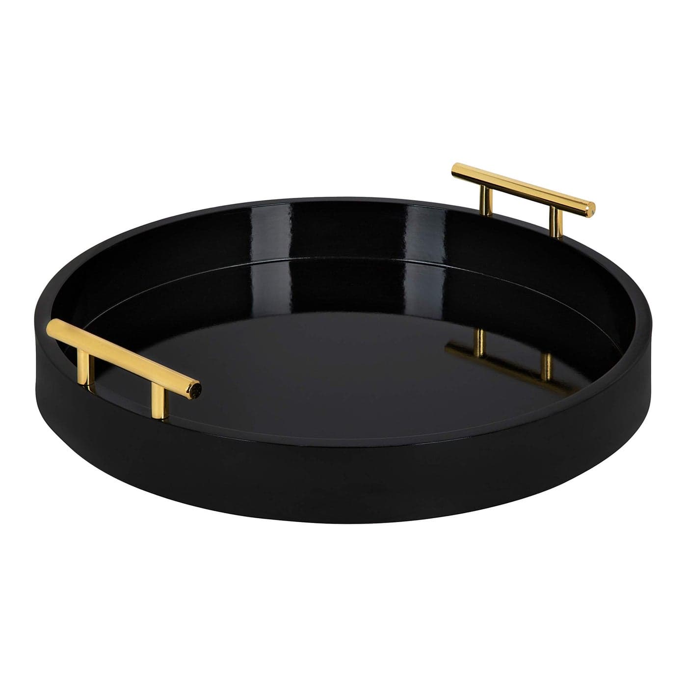 Kate and Laurel Lipton Modern Round Tray 155 Diameter Black and Gold Decorative Accent Tray for Storage and Display