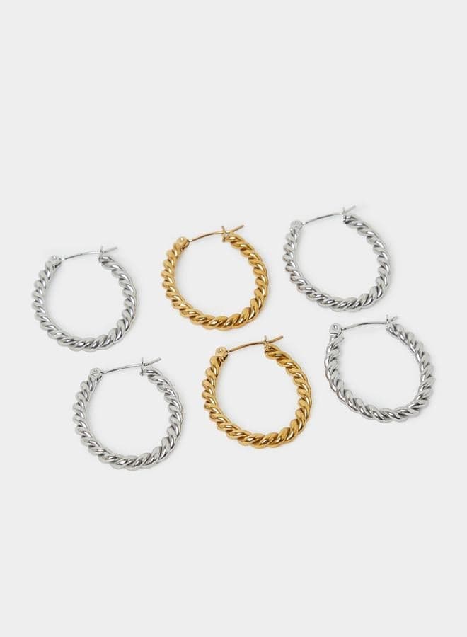 Set of 3 - Twisted Hoop Earrings