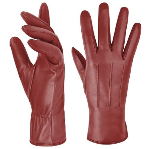 Harssidanzar Women Leather GloveWinter Warm Cashmere Lining Touchscreen Texting Warm Driving Lambskin Leather Gloves GL017RedSize M