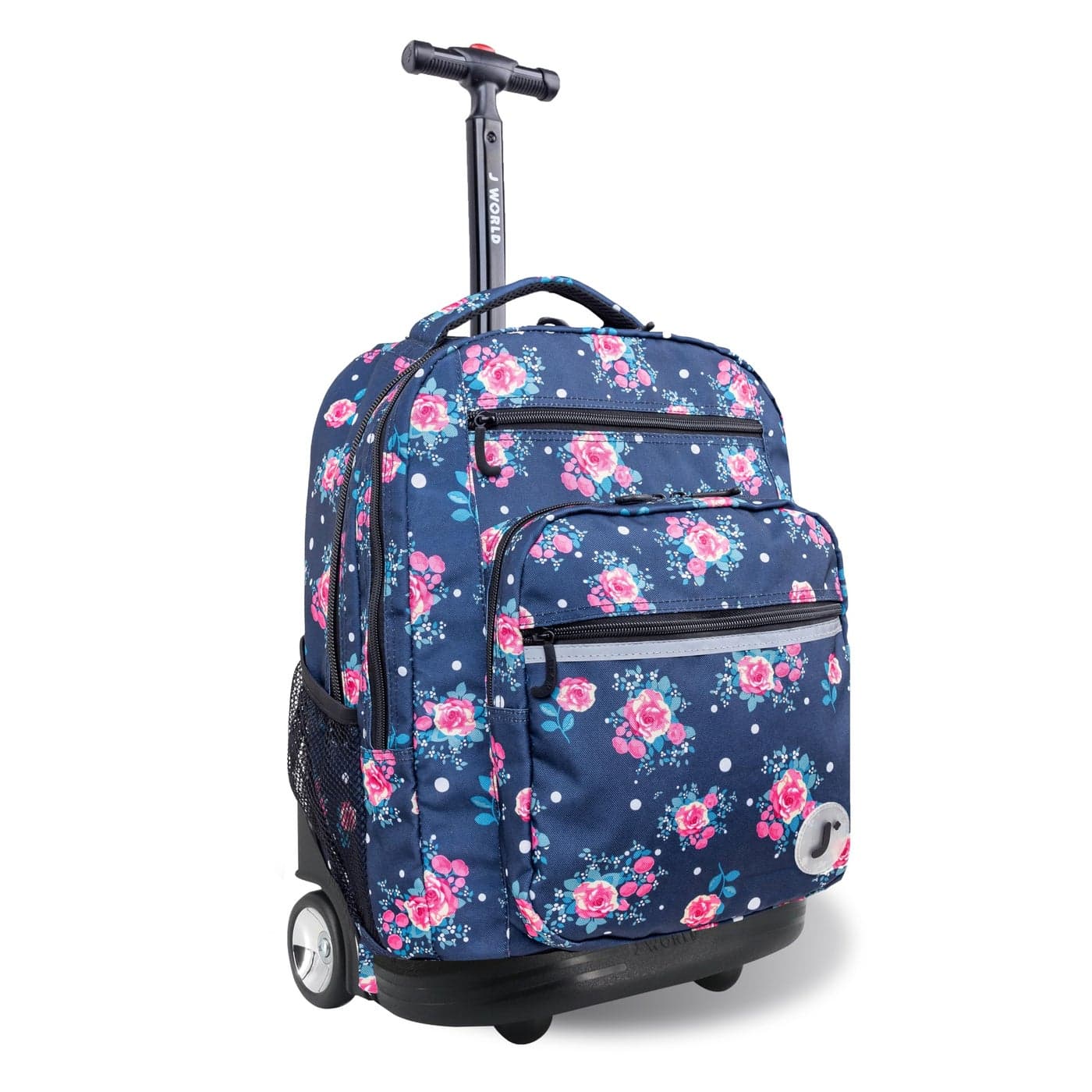 J World New York Sundance Rolling Backpack Girl Boy Roller Bookbag Navy Rose 20 Inch