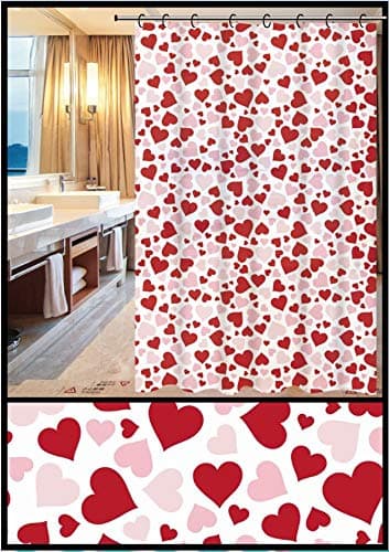 TIB ® PVC Printed Design Waterproof Shower Curtain with 12 Hooks (6 Feet, 72 Inch x 72 Inch, Red)