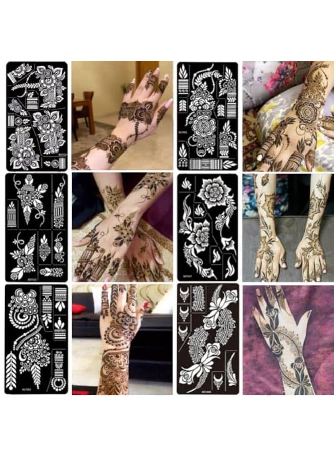PPVWEY 12 Sheet Henna Tattoo Stencils kit Temporary Tattoos Templates Hand Forearm Indian Airbrush Tattoo Stickers for Women Girls Black
