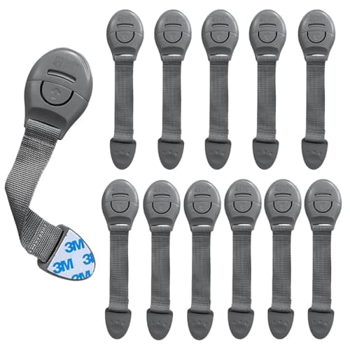 BabyPro (Pack of 12) Baby Infant Child Proofing Safety Locks Latches for Door, Cupboard, Cabinet, Fridge, Drawer Locks, Toilet Seats, Child Safety Cabinet Locks, Child Proof Cabinet Latches (Grey)