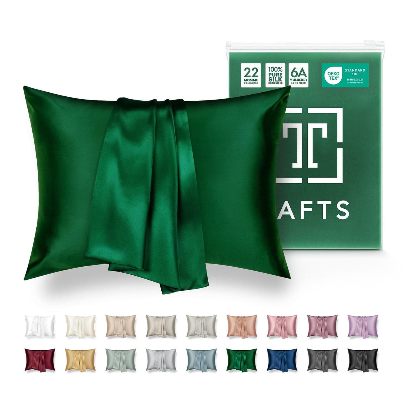 Tafts Silk Pillow Cases 22mm 100 Pure Mulberry 6A Silk Pillowcase for Hair Skin with Zipper Closure Cooling Natural Organic Double Sided Pillow Case Emerald Queen 20x30 1pc