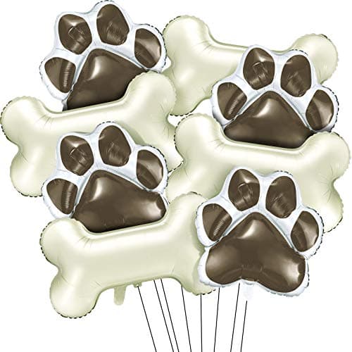 8 Pcs Dog Balloons Party Decorations Include 30 Inch Foil Dog Bone Shaped and 25 6 Inch Helium Paw Print Balloons for Pets Birthday Party Decoration SuppliesCoffee