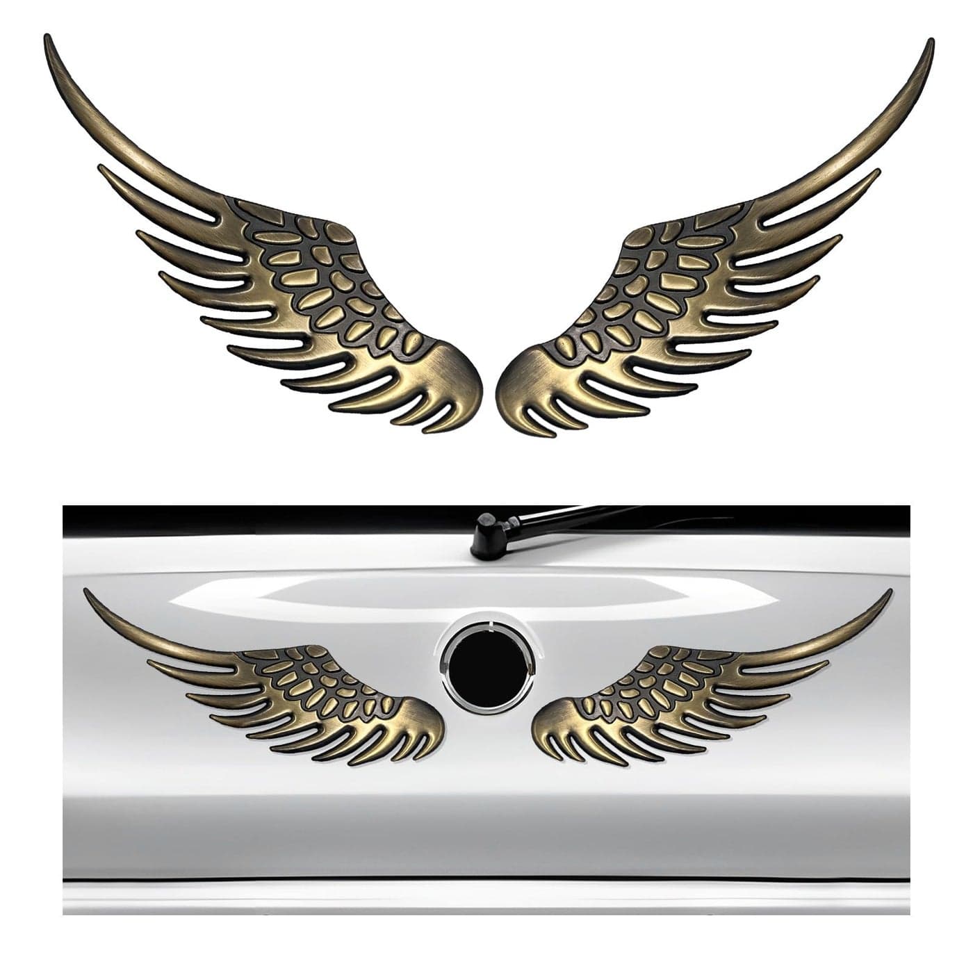 Dickno 2PCS Angel Wings Car Stickers 3D Alloy Metal Angel Hawk Eagle Wings Emblem Badge Decal AntiCollision Auto Body Logo Sticker Universal Vehicle Exterior Decor Accessories Golden Black