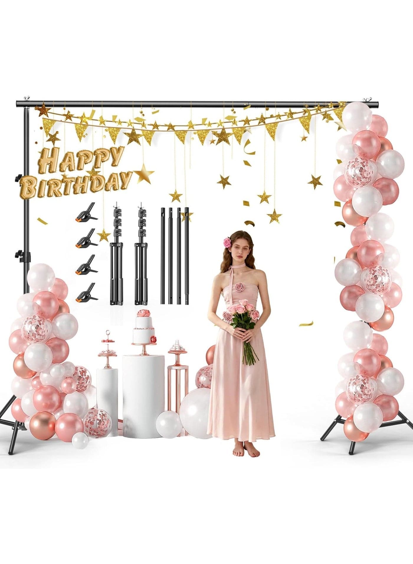 Photo Backdrop Stand Kit Photography Kit Adjustable Background Stand Support System for Studio Photoshoot Photography Backdrop Background Bracket Wedding Party 2.7 x 3 M
