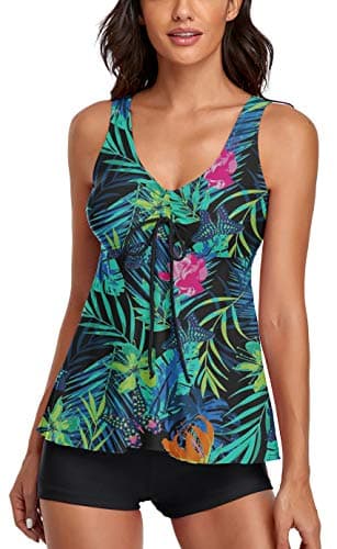 Omichic Women's Modest Tankini Swimsuit for Womens Two Piece Swimwear wihth Boyshort Bathing Suits