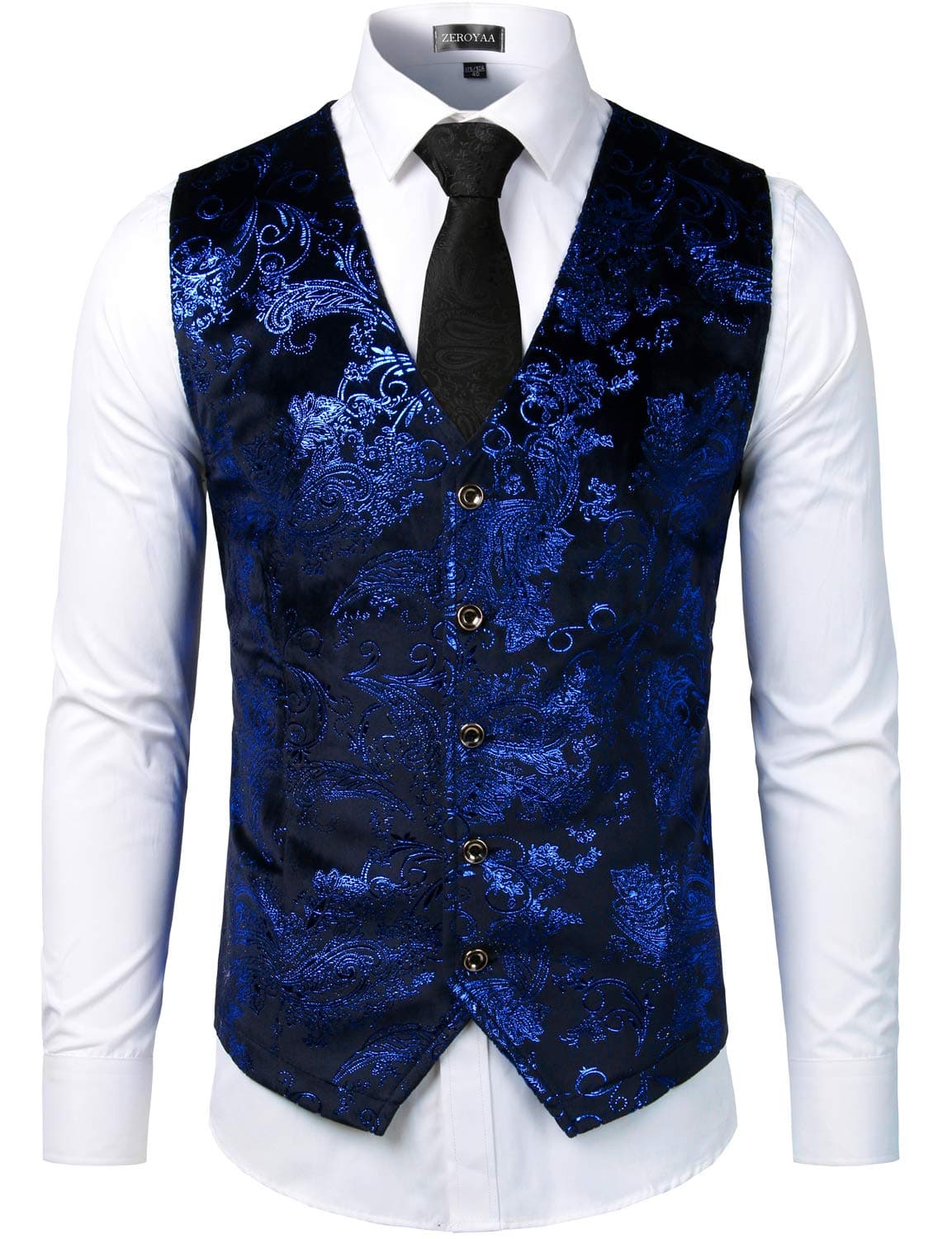 ZEROYAA Mens Hipster Blue Paisley Single Breasted Suit Dress Vest/Tuxedo Waistcoat Z49 Blue Medium