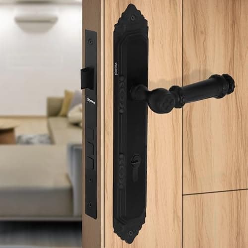 Plantex Heavy-Duty Door Lock Set - Main Door Lock Handle Set/ 6-Lever Lock Mechanism with 3 Years of Warranty/Mortise Lock with 3 Keys, Brass Lock Body & Cylinder(596 - Black)