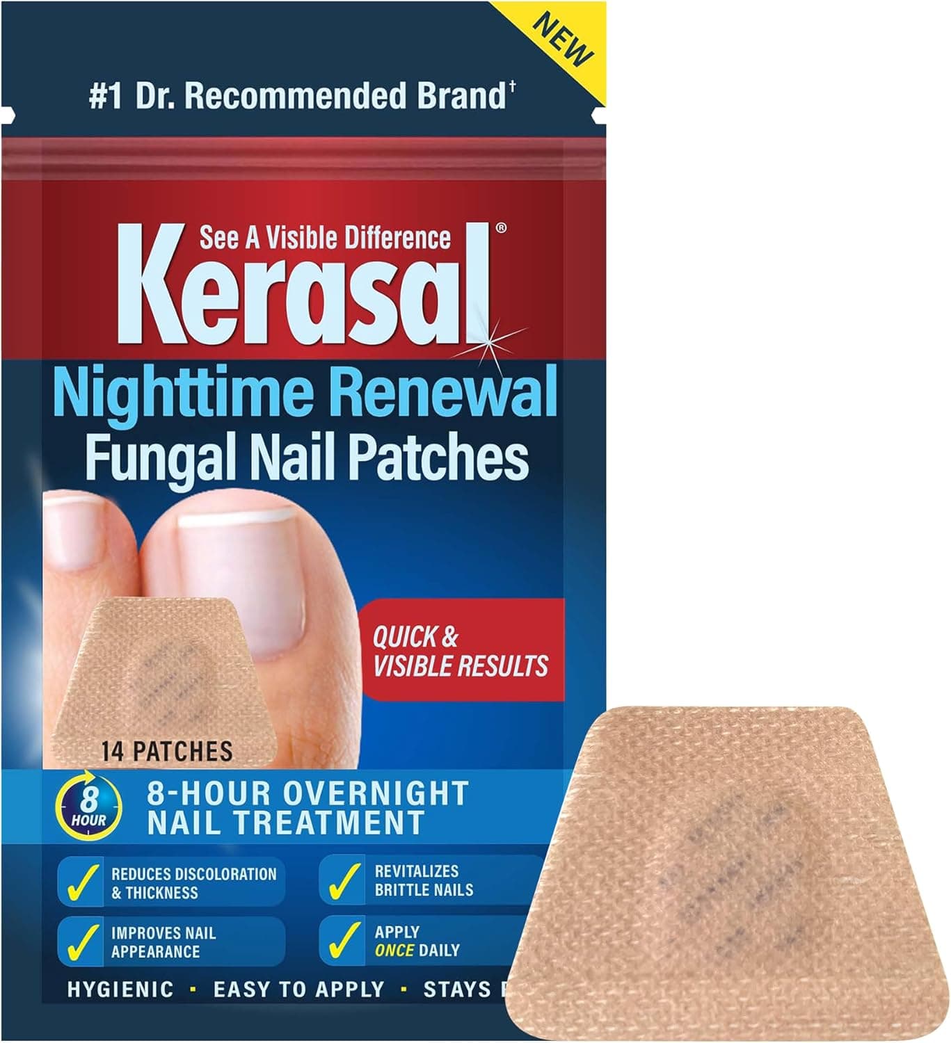 Kerasal Nighttime Renewal Fungal Nail Patches 14 Patch Overnight Nail Repair for Nail Fungus Damage 8Hour Nail Treatment Restores Healthy Appearance