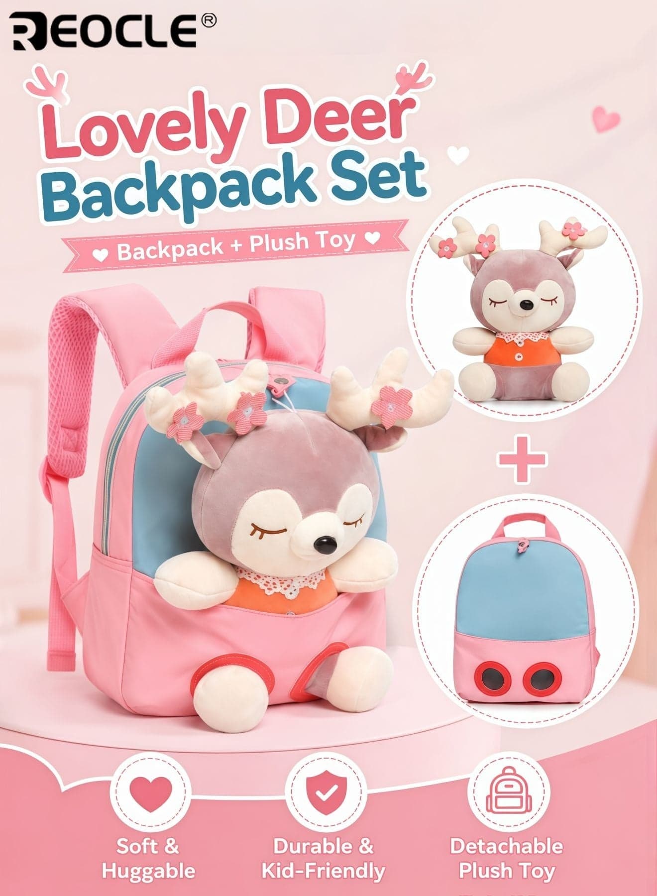 Kids Plush Backpack with Stuffed Animal Doll Lovely Toddler Backpack Cartoon Preschool Purse for Daily Outings Nursery School Trips Design Easy to Carry Soft Material Lightweight Ideal for Kids Girls Boys