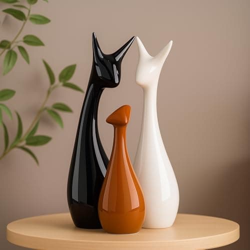 LIFEHAXTORE Home Decoration Lucky Deer Family Set | Piano Finish Ceramic Figures - (Set of 3, Black, White & Brown - Deer Family)