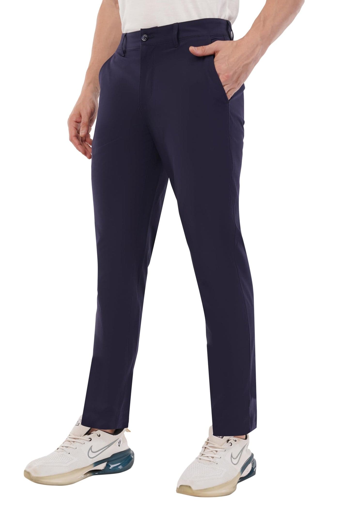 SaintX Men's Premium 4-Way Stretchable Formal Summer Pants | Stylish Slim Fit Multi-Purpose Athleisure Trousers | Business Casual Office Wear| Ultra Soft Feather Touch Sunscreen Fabric (ST15_NVY_34)