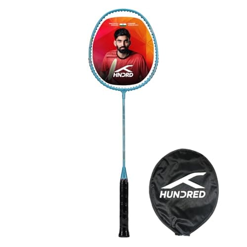 Hundred Aluminium Powertek 200 Badminton Racket with Full Cover (95G, Light Blue)