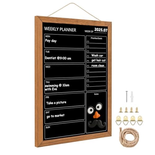 Umtiti Calendar Weekly Chalkboard 106 146 Magnetic Surface Rustic Brown Solid Pine Wood Frame Black Board for Office School and HomeZLHBQZ2737