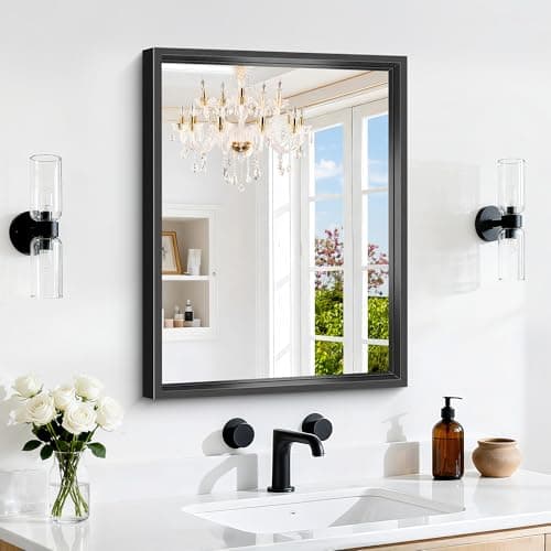 CIVENO 18x24 Inch Black Bathroom Mirror, Brushed Black Rectangle Mirror for Over Sink, 0.6" Thickened Deep Aluminum Frame Rectangular Vanity Mirror, Tempered Glass, Antirust, Horizontally/Vertically